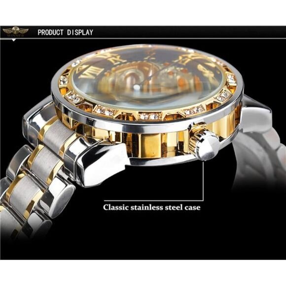Retro Manual Mechanical Skeleton Watch with Diamond and Carving Flower Craft Men - Picture 3 of 7
